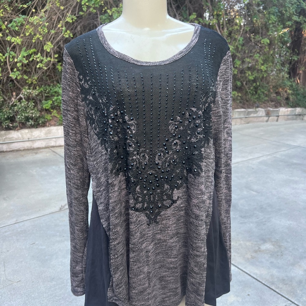 Vocal Black and Gray Embellished Blouse